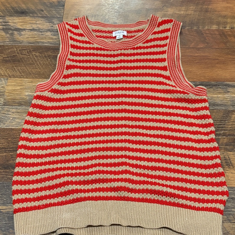 J. Crew Red and Tan Knit Top